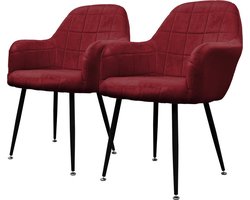 Eetkamerstoel set van 4 met rugleuning en armleuningen Bordeaux Keukenstoel met microvezel fluwelen hoes