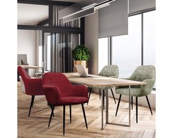 Eetkamerstoel set van 4 met rugleuning en armleuningen Bordeaux/olijf Keukenstoel met kunstlederen bekleding