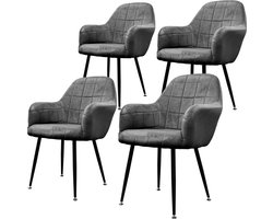 Eetkamerstoel set van 4 met rugleuning en armleuningen donkergrijs Keukenstoel met microvezel fluwelen bekleding