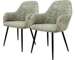 Eetkamerstoel set van 4 met rugleuning en armleuningen Olijf keukenstoel met kunstlederen bekleding