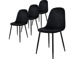 Eetkamerstoel set van 4 met rugleuning zwart Keukenstoel met microvezel fluwelen hoes ML design