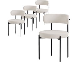Eetkamerstoel set van 4 met teddy stof met rugleuning wit Keukenstoel ML design