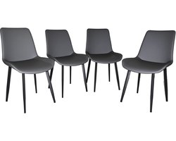 Eetkamerstoel Set Van 4 - Moderne Kunstleer Stoelen Met Zwarte Metalen Poten - Voor Eetkamer, Woonkamer En Vergaderruimte - Grijs