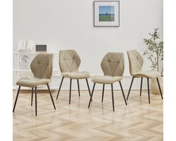Eetkamerstoel Set van 4 – Mosterdgroene Linnen Stoelen met Zwarte Metalen Poten – Moderne Design Stoelen met Ergonomische Rugleuning - Groen