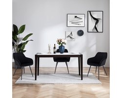 Eetkamerstoel set van 4 – Novihome LuxVelvet Zwarte Gestoffeerde Stoelen met Metalen Frame en Armleuningen – Comfortabele Moderne Keuken- en Woonkamerstoelen – Ergonomisch & Duurzaam