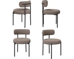 Eetkamerstoel Set van 4 Teddy Stof Gestoffeerde Stoel met Metalen Poten Moderne Keukenstoel Design Stoel Zachte Bouclé Stoel Comfortabele Zitstoel voor Eetkamer Woonkamer Keuken Slaapkamer Horeca Scandinavische Stijl