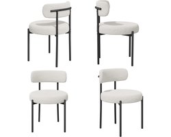 Eetkamerstoel Set van 4 Teddy Stof Gestoffeerde Stoel met Metalen Poten Moderne Keukenstoel Design Stoel Zachte Bouclé Stoel Comfortabele Zitstoel voor Eetkamer Woonkamer Keuken Slaapkamer Horeca Scandinavische Stijl