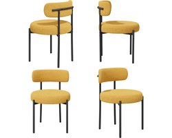 Eetkamerstoel Set van 4 Teddy Stof Gestoffeerde Stoel met Metalen Poten Moderne Keukenstoel Design Stoel Zachte Bouclé Stoel Comfortabele Zitstoel voor Eetkamer Woonkamer Keuken Slaapkamer Horeca Scandinavische Stijl