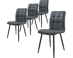 Eetkamerstoel set van 4 vierkant gewatteerd met rugleuning antraciet Keukenstoel met kunstlederen bekleding ML-Design