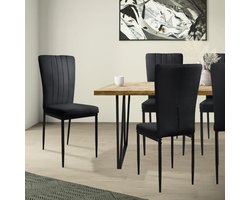 Eetkamerstoel set van 4 zwart met fluwelen bekleding en metalen poten Keukenstoel ML design