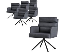 Eetkamerstoel set van 6 antraciet draaibaar met afneembaar rugkussen gestoffeerd tot 120 kilogram