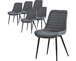 Eetkamerstoel set van 6 antraciet met kunstlederen bekleding en stalen poten Keukenstoel met rugleuning ML design