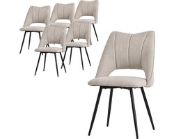 Eetkamerstoel set van 6 Beige gestoffeerd incl. montagemateriaal Gestoffeerde stoel Keukenstoel ML design