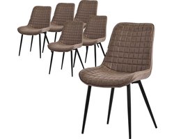 Eetkamerstoel set van 6 bruin met kunstlederen bekleding en stalen poten Keukenstoel met rugleuning ML design