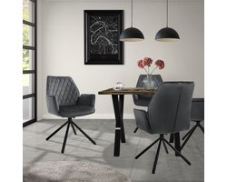 Eetkamerstoel set van 6 draaibaar met rugleuning en armleuningen antraciet Keukenstoel met microvezel fluwelen bekleding ML design
