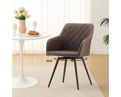 Eetkamerstoel Set van 6 – Ganeey Luxe Draaibare Stoelen met Armleuningen – Kunstleer Bruin – Ergonomisch Design, 360° Draaibaar, Metalen Poten – Comfortabele Gestoffeerde Stoelen voor Eetkamer, Keuken & Woonkamer