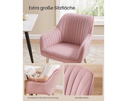 Eetkamerstoel Set van 6 – Ganeey Luxe Fluwelen Stoelen met Armleuningen – Pastelroze & Lichtgoud – Comfortabele Gestoffeerde Fauteuils – Ergonomische Keukenstoelen – Moderne Loungestoelen – Tot 120 kg Draagkracht