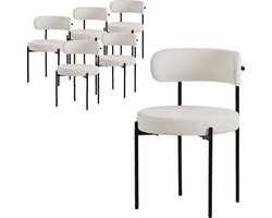 Eetkamerstoel set van 6 met teddy stof met rugleuning wit Keukenstoel ML design