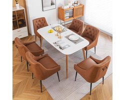Eetkamerstoel Set van 6 - Modern Design Met Metalen Poot en 13 cm Kussen, Handvat Achterkant, Comfortabele Stoelen Voor Keuken, Eetkamer, Woonkamer en Slaapkamer - 54 x 54 x 85 cm - Urbanhome