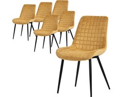 Eetkamerstoel set van 6 mosterdgeel met fluwelen bekleding en stalen poten Keukenstoel met rugleuning ML design