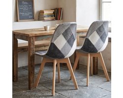 Eetkamerstoel Set van 6 – Patchwork Grijze Stoelen met Afneembaar Zitkussen en Massief Houten Poten – 42x49x83 cm – Scandinavische Design Stoelen voor Eetkamer, Woonkamer en Keuken – Yesdeals