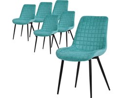 Eetkamerstoel set van 6 petrol met fluwelen bekleding en stalen poten Keukenstoel met rugleuning ML design