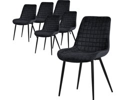 Eetkamerstoel set van 6 zwart met fluwelen bekleding en stalen poten Keukenstoel met rugleuning ML design