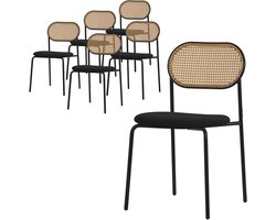 Eetkamerstoel set van 6 zwart tot 120 kg rotan rugleuning ML-Design