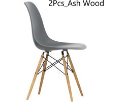 Eetkamerstoel - Shell Chair - Essenhouten Bijzetstoel - Poten met Metaal - Kunststof Stoelen voor Woonkamer Keuken - 2 Stuks Grijs