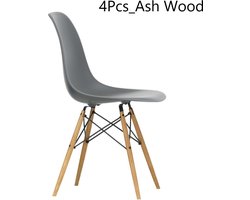 Eetkamerstoel - Shell Chair - Essenhouten Bijzetstoel - Poten met Metaal - Kunststof Stoelen voor Woonkamer Keuken - 4 Stuks Grijs