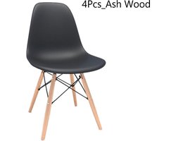 Eetkamerstoel - Shell Chair - Essenhouten Bijzetstoel - Poten met Metaal - Kunststof Stoelen voor Woonkamer Keuken - 4 Stuks Zwart