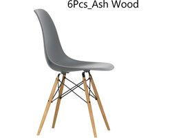 Eetkamerstoel - Shell Chair - Essenhouten Bijzetstoel - Poten met Metaal - Kunststof Stoelen voor Woonkamer Keuken - 6 Stuks Grijs