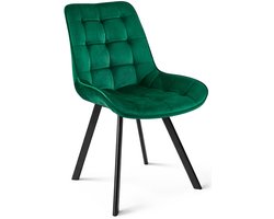 Eetkamerstoel SORIA - Groen fluweel - Zwarte metalen poten - Modern design