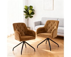 Eetkamerstoel – Stoel – Draaistoel – Keukenstoel – Caféstoel – Set Van 2 – Gele Kleur – 360° Draaibaar – Dik Gewatteerd Zitvlak