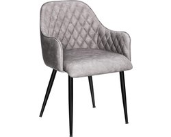 Eetkamerstoel, stoel, gestoffeerde stoel met armleuningen, PU-bekleding, vintage, belastbaar tot 110 kg, voor eetkamer, woonkamer, slaapkamer, grijs HMDC085G01