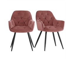 Eetkamerstoel – Stoel – Kuipstoel – Armstoel – Draaistoel – Set van 2 – Roze Fluweel – Met Metalen Onderstel – Comfortabel & Duurzaam
