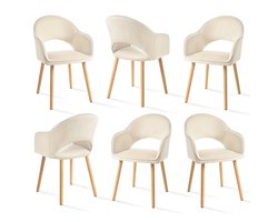 Eetkamerstoel – Stoel – Kuipstoel – Bureaustoel – Lounge Stoel – Halvemaan Open Rug – Massief Houten Poot – Beige Fleece Bekleding