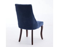 Eetkamerstoel – Stoel – Kuipstoel – Keukenstoel – Designstoel – Set van 2 – Blauwe chenille bekleding – Massief gebogen houten poten