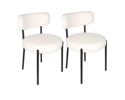 Eetkamerstoel – Stoel – Kuipstoel – Keukenstoel – Woonkamerstoel – Bouclé Stof – Zwarte Metalen Poten – Open Rugleuning – Set Van 2