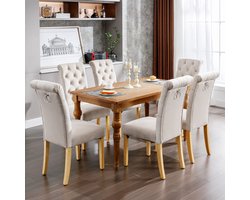 Eetkamerstoel – Stoel – Kuipstoel – Meubel – Lounge Stoel – Set Van 6 Beige Velvet Stoelen – Eikenhouten Poten – Metalen Frame