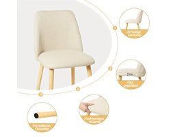 Eetkamerstoel – Stoel Voor Eetkamer – Dinning Chair – Keukenstoel – Moderne Stoel – Licht Beige Stoffen Bekleding – Robuuste Massief Houten Poten