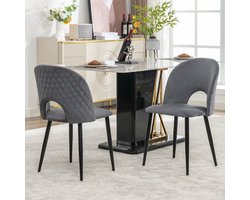 Eetkamerstoel – Stoel – Zitstoel – Keukenstoel – Woonkamerstoel – Grijs – Metalen Frame – Verstelbare Poten – Diamantpatroon Rugleuning – Set Van 2