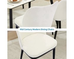 Eetkamerstoel – Stoelen – Bistrostoelen – Keukenstoelen – Design Stoelen – Set van 2 Wit met Zwarte Poten – Ergonomische Rugleuning – Dik Gewatteerde Zitting