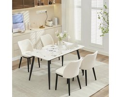 Eetkamerstoel – Stoelen – Bistrostoelen – Keukenstoelen – Design Stoelen – Set van 2 Wit met Zwarte Poten – Ergonomische Rugleuning – Dik Gewatteerde Zitting