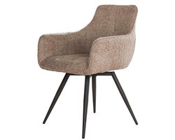 Eetkamerstoel Taupe Bouclé Set Van 2 (Draaibaar) - Beige Dinerstoel met Comfortabele Zitting en Armleuning - Zachte Taupe Bouclé Teddy Stoel - Industrieel Eettafel Stoel (51x61x82) Draaibare Dinerstoel - Set Van 2
