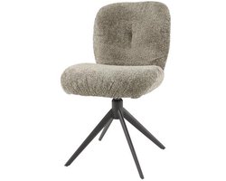 Eetkamerstoel Taupe Bouclé Set Van 2 (Draaibaar) - Industriele Dinerstoel met Comfortabele Zitting - Luxe Taupe/Beige Bouclé/Teddy Stoel met Zachte Zit- en Rugkussen - Industrieel Eettafel Stoel (48x60x80) Set van 2