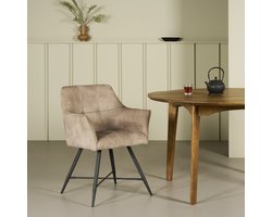 Eetkamerstoel Tolbert - Velvet - Beige - 63 x 85 x 63 cm (BxHxD)