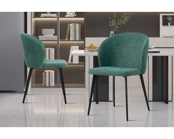 Eetkamerstoel Toledo Groen – Stoffen Bekleding – Zwarte Metalen Poten – Per Stuk