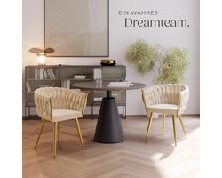 Eetkamerstoel Velvet Armstoel 55 x 60,5 x 75 cm – Luxe Gestoffeerde Stoel met Armleuning en Knots-design, Hoogwaardige Stalen Poten, Comfortabele Stoelen voor Eetkamer, Woonkamer, Keuken of Make-up Tafel – Sand/Gold – Abkantoor