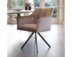 Eetkamerstoel Velvet Champagne - Draaibaar - Zithoogte 48cm - Giga Meubel - Set van 2